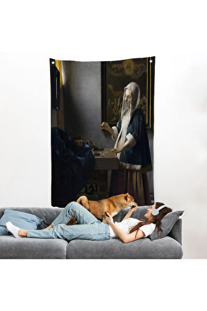 Johannes Vermeer - Teraziyi Tutan Kadın Duvar Örtüsü - A Woman Holding a Balance-7500