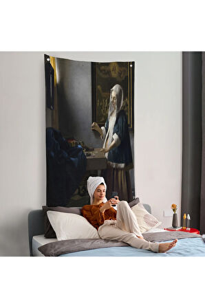 Johannes Vermeer - Teraziyi Tutan Kadın Duvar Örtüsü - A Woman Holding a Balance-7500