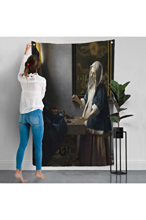 Johannes Vermeer - Teraziyi Tutan Kadın Duvar Örtüsü - A Woman Holding a Balance-7500