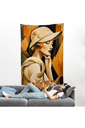 Vintage Güzel Kadın Duvar Örtüsü-7501