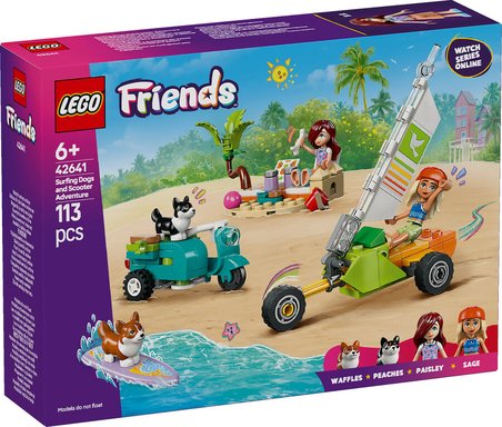 Lego Oyuncak Friends Sörfçü Köpekler ve Scooter Macerası 6 Yaş ve Üzeri Çocuklar için Mini Bebek İçeren Yaratıcı Oyuncak Yapım Seti 113 Parça 42641