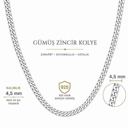 925 Ayar Gümüş 50 cm 120 Mikron Gurmet Erkek Zincir Kolye
