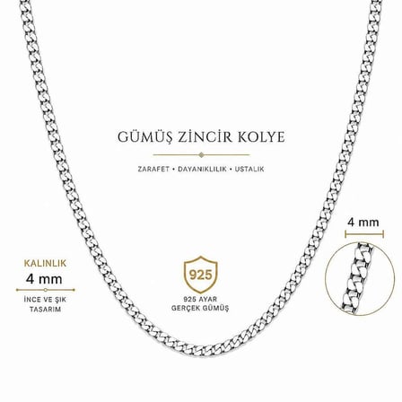 925 Ayar 50 Cm 100 Mikron Gurmet Erkek Zincir Kolye