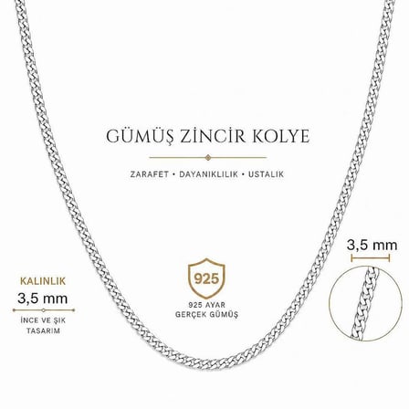 925 Ayar Gümüş 50 cm 60 Mikron Gurmet  Gümüş Erkek Zincir Kolye