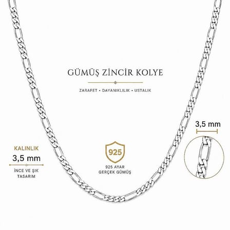 925 Ayar Gümüş 50 cm 100 Mikron Figaro Erkek Zincir Kolye