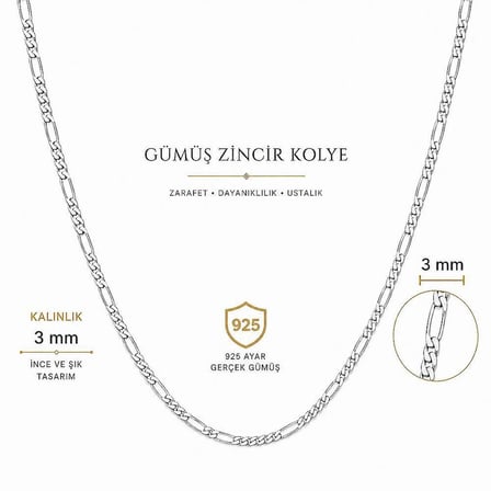 925 Ayar Gümüş 45 cm 80 Mikron Figaro Erkek Zincir Kolye