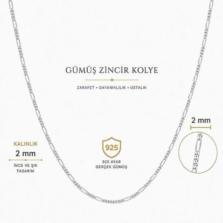 925 Ayar Gümüş 45 cm 60 Mikron figaro Erkek Zincir Kolye