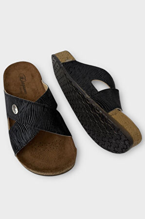 Kadın Günlük Terlik Çapraz Şık Ortopedik Yazlık Ev Plaj Tatil Terliği SİYAH