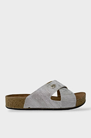 Kadın Günlük Terlik Çapraz Şık Ortopedik Yazlık Ev Plaj Tatil Terliği GÜMÜŞ