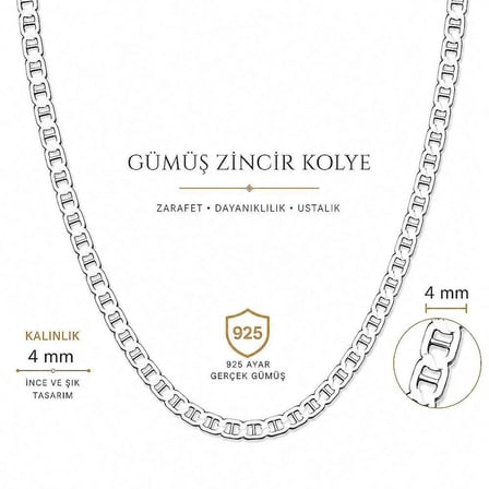925 Ayar Gümüş 50 cm 100 Mikron Barlı Erkek Zincir Kolye