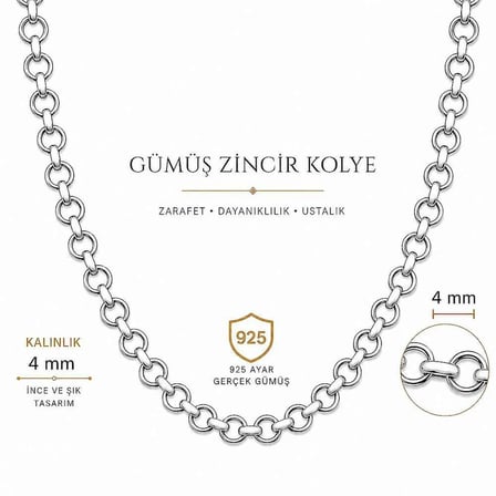925 Ayar 50 Cm 130 Mikron Doç Gümüş Erkek Zincir Kolye
