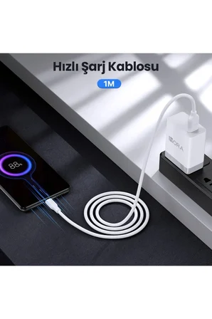CAB251 3A Type-C Data ve Şarj Kablosu - 1 Metre - Hızlı Şarj - Beyaz