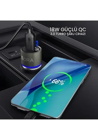 GAR156 PD20W Alüminyum Araç Şarj Aleti - Type-C Portlu Hızlı Şarj Cihazı - Siyah