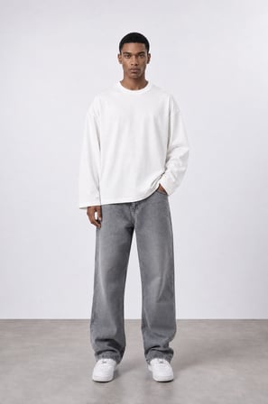 Erkek Baggy Jean Açık Gri