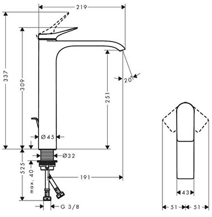 Hansgrohe Vivenis Tek Kollu Lavabo Bataryası 250, Çanak Lavabolar İçin, Kumandalı - 75040000