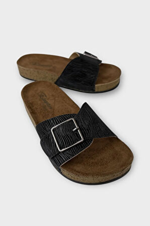 Kadın Günlük Terlik Ayarlanabililr Tokalı Şık Ortopedik Yazlık Ev Plaj Tatil Terliği SİYAH