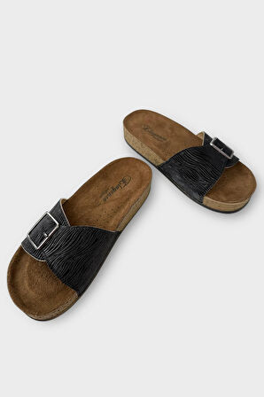 Kadın Günlük Terlik Ayarlanabililr Tokalı Şık Ortopedik Yazlık Ev Plaj Tatil Terliği SİYAH