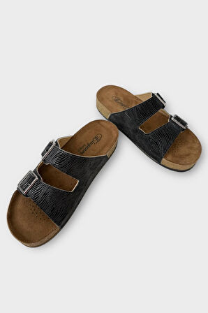 Kadın Günlük Terlik Ayarlanabililr Tokalı Çift Bantlı Şık Ortopedik Yazlık Ev Plaj Tatil Terliği SİYAH