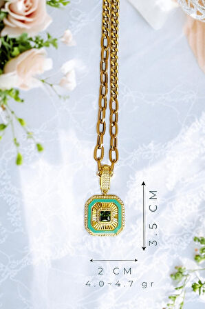 Yeşil Baget Taşlı Gold Klipsli Kolye Ucu & Ajda Bilezik Charm | 925 Ayar Gümüş