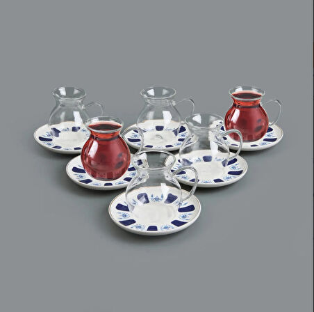 Laleli 12 Parça Çay Seti - Renkli - 210 ml