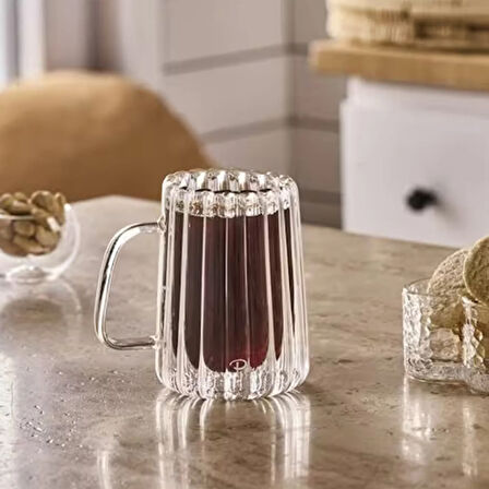Stripe Long Çift Cidarlı Kupa - Şeffaf - 280 ml
