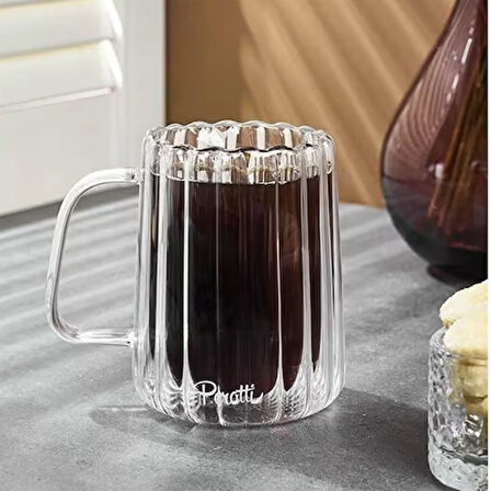 Stripe Long Çift Cidarlı Kupa - Şeffaf - 280 ml