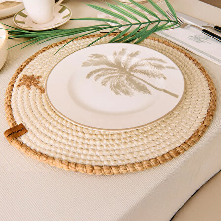 Soft Palm Nakışlı Supla - Ekru - 33x33 cm