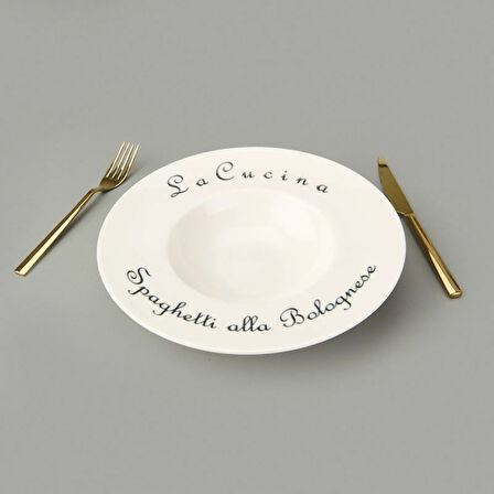 Kitchen La Luciana Porselen Makarna Tabağı - Siyah / Krem - 26 cm