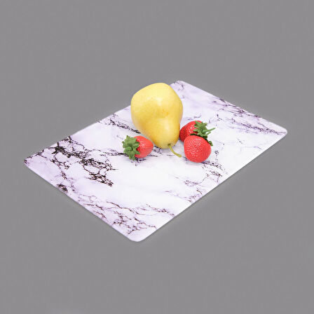 Mermer Desenli Cam Kesme Tahtası - Beyaz - 20x30 cm
