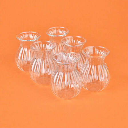 Borosilikat Cam Çizgili 6'lı Çay Bardağı - Şeffaf