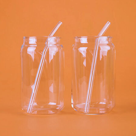 2'li Pipetli Cam Bardak - Şeffaf - 540 ml