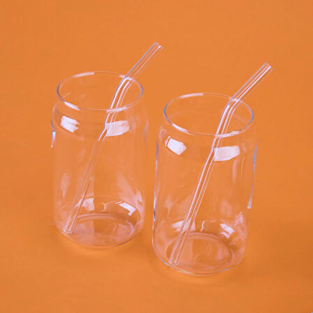 2'li Pipetli Cam Bardak - Şeffaf - 540 ml