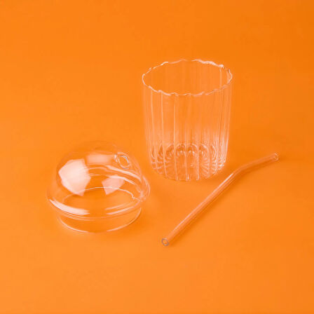 Elbis Büyük Boy Kapaklı Pipetli Bardak - Şeffaf - 490 ml