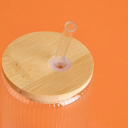 Bambu Kapaklı Pipetli Bardak - Şeffaf