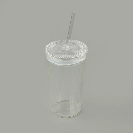 Cam Köşeli Pipetli Bardak - Şeffaf - 1 lt