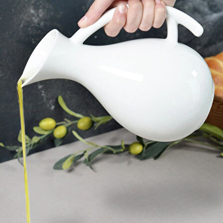 Fiona Bambu Kapaklı Porselen Yağlık - Beyaz - 1 lt