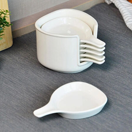 Ella 6'lı Köşeli Porselen Sosluk - Beyaz - 8 cm