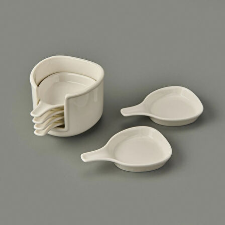 Ella 6'lı Köşeli Porselen Sosluk - Beyaz - 8 cm