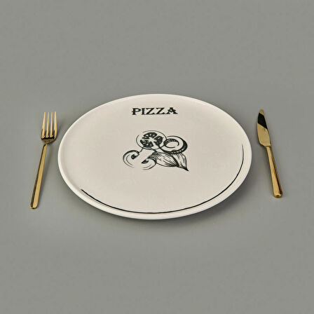 Kitchen Gourmet Pizza Tabağı - Krem / Siyah - 30 cm