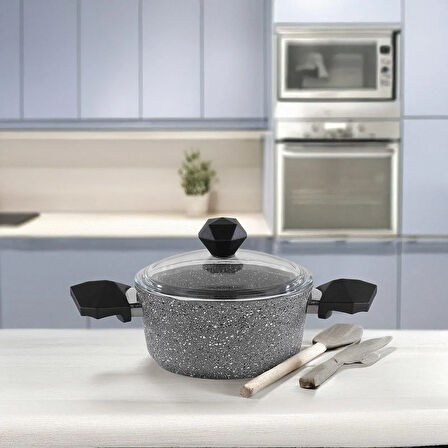 Cory Yanmaz Yapışmaz Derin Tencere - Gri / Siyah - 20 cm