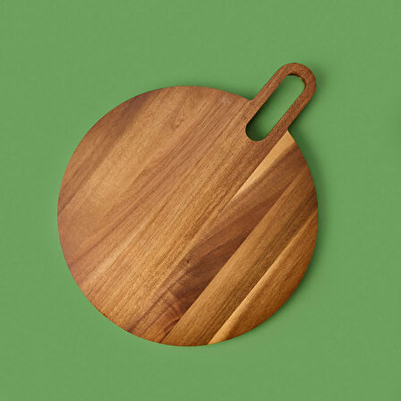 Akasya Yuvarlak Kesim Tahtası - Kahverengi - 43 cm