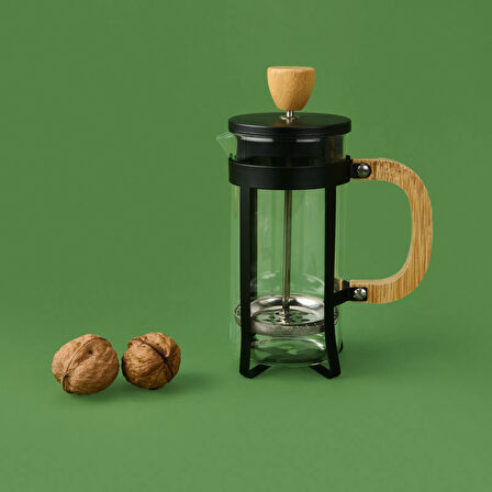 Bambu French Press - Siyah / Açık Kahverengi / Şeffaf - 350 ml