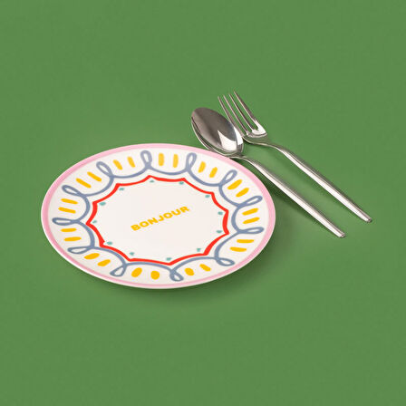 Kitchen Bonjour Tatlı Tabağı - Renkli - 19 cm