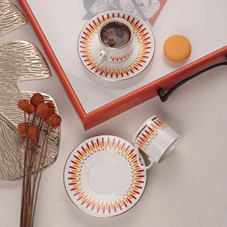 Palm 4 Parça Kahve Fincan Takımı - Turuncu