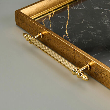 Kitchen Mermer Desenli Akrilik Tepsi - Siyah / Sarı - 49 cm