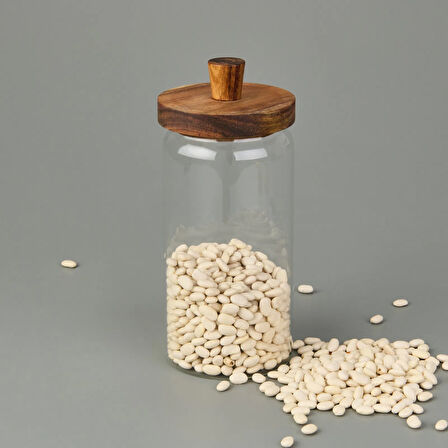 Akasya Kapaklı Kavanoz - Kahverengi / Şeffaf - 950 ml