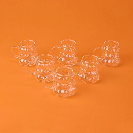 Kulplu Boncuk 6'lı Kahve Yanı Bardağı - Şeffaf - 75 ml