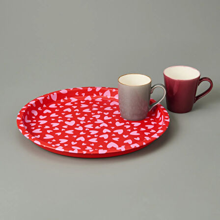 Kalpli Metal Tepsi - Kırmızı / Pembe - 35x35 cm