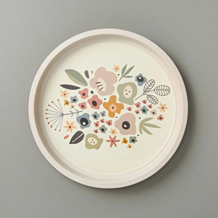 Çiçekli Metal Tepsi - Renkli - 35x35 cm