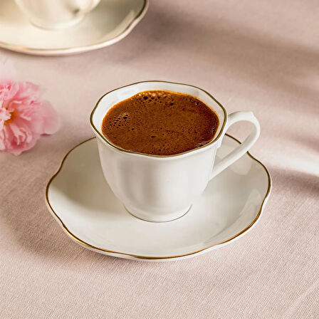 Nilüfer 12 Parça Kahve Fincan Takımı - Beyaz / Altın